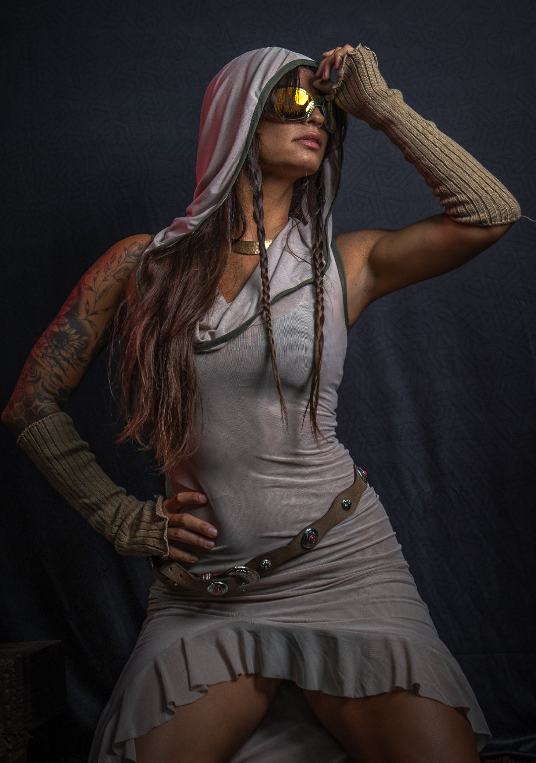 Hooded Fitted Dress / Mesh - DESERT FLOWER