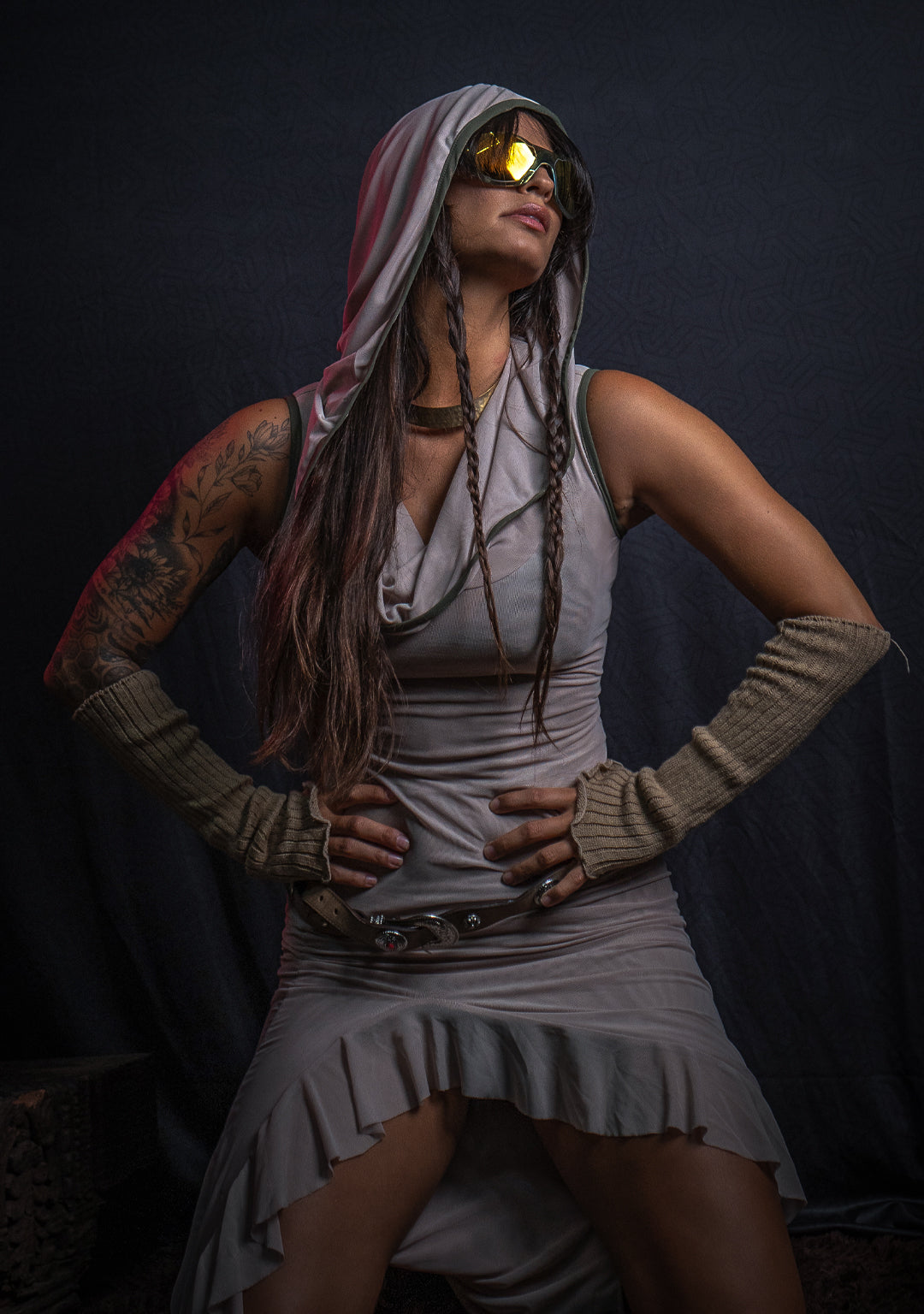 Long Dress / Mesh - Hooded DESERT FLOWER