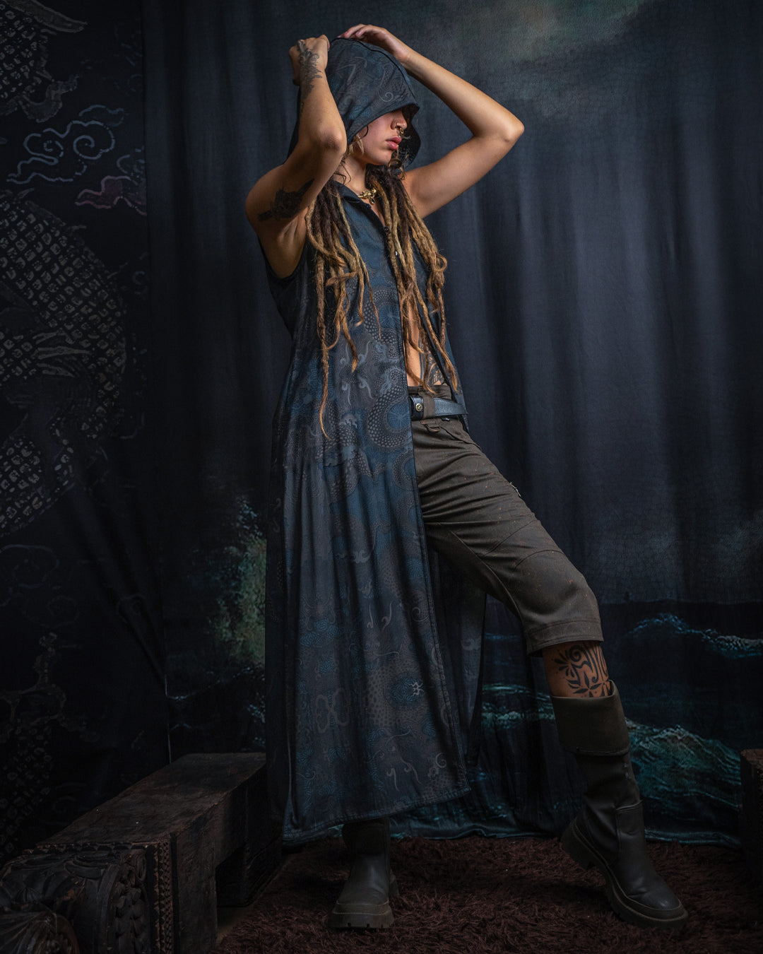 Hooded Long Dress Woman / Viscose - DRAGONS