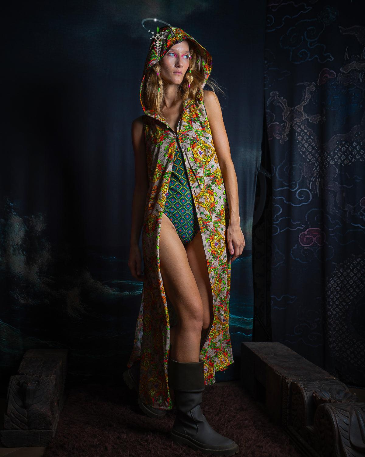 Hooded Long Dress Woman / Viscose - PAKAL'S GOLD - Yacxilan Artwear