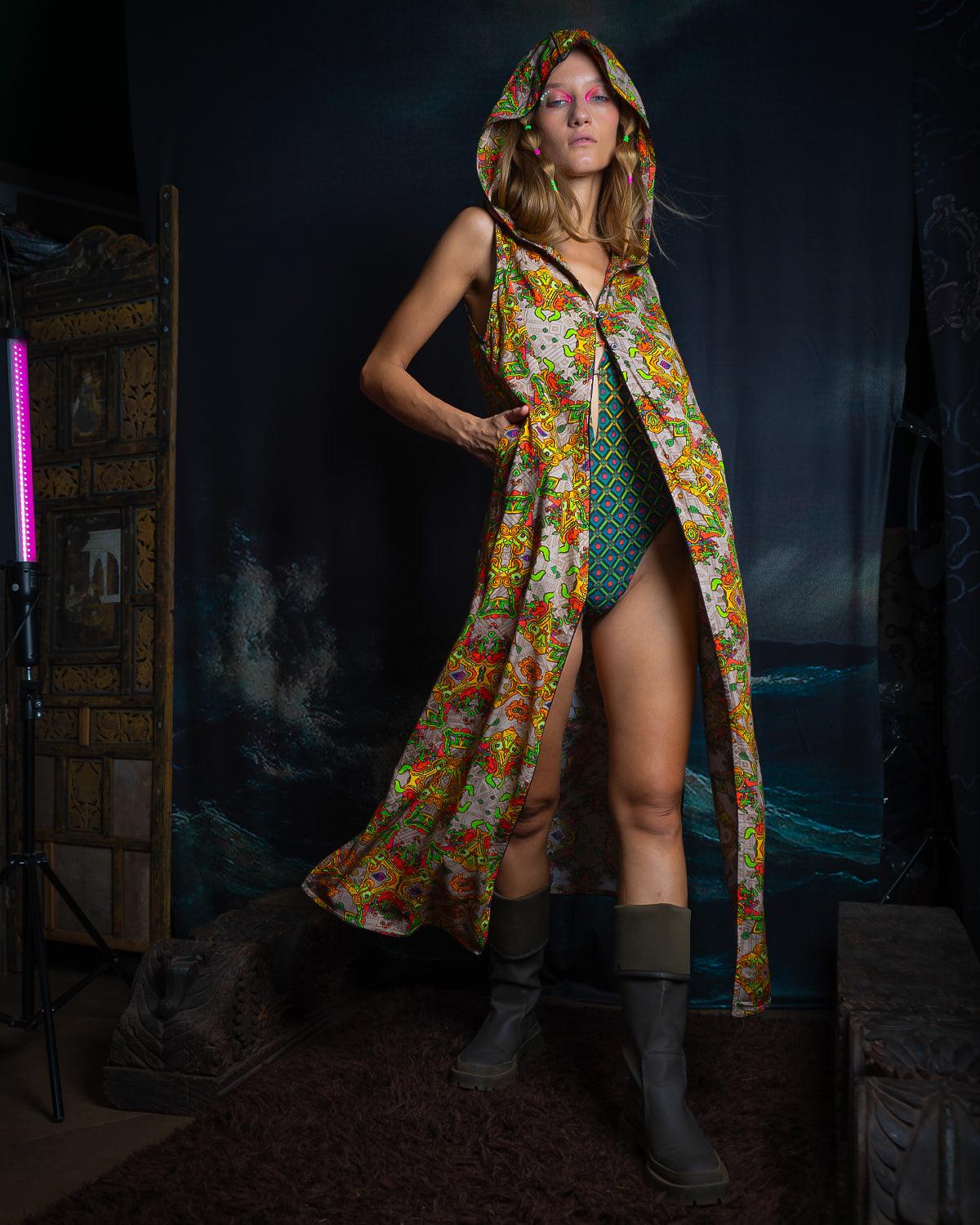 Hooded Long Dress Woman / Viscose - PAKAL'S GOLD - Yacxilan Artwear