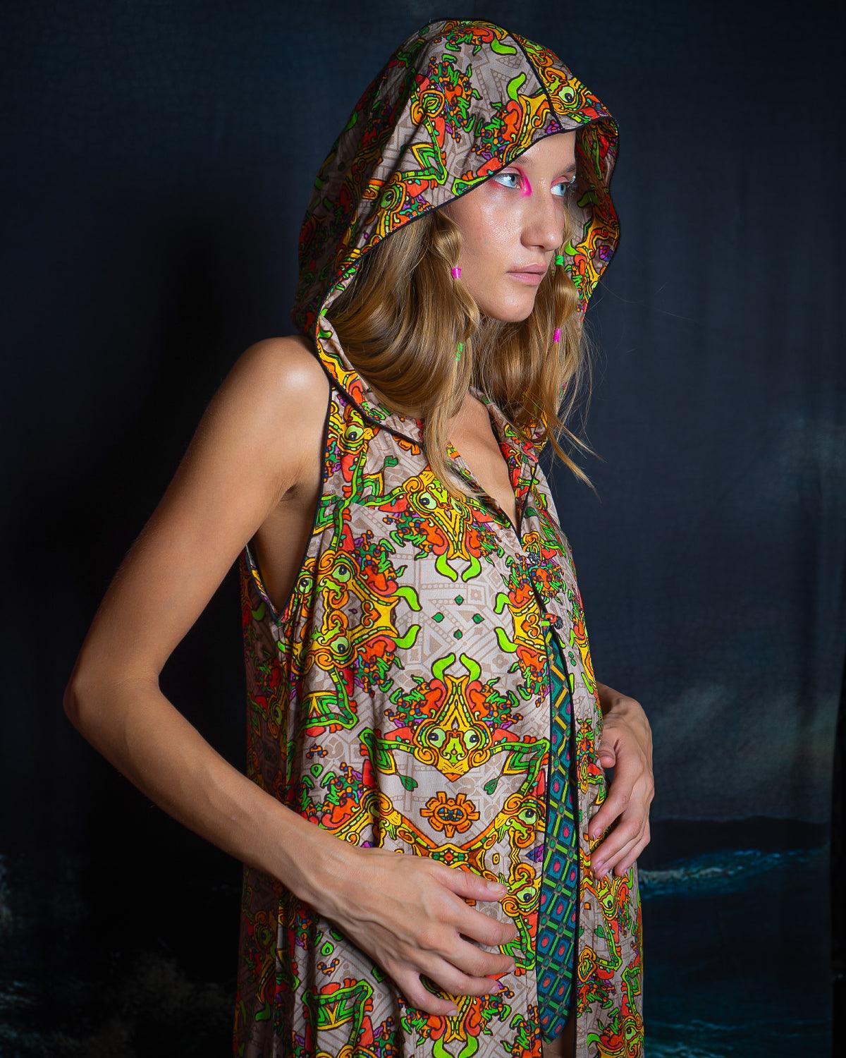 Hooded Long Dress Woman / Viscose - PAKAL'S GOLD - Yacxilan Artwear