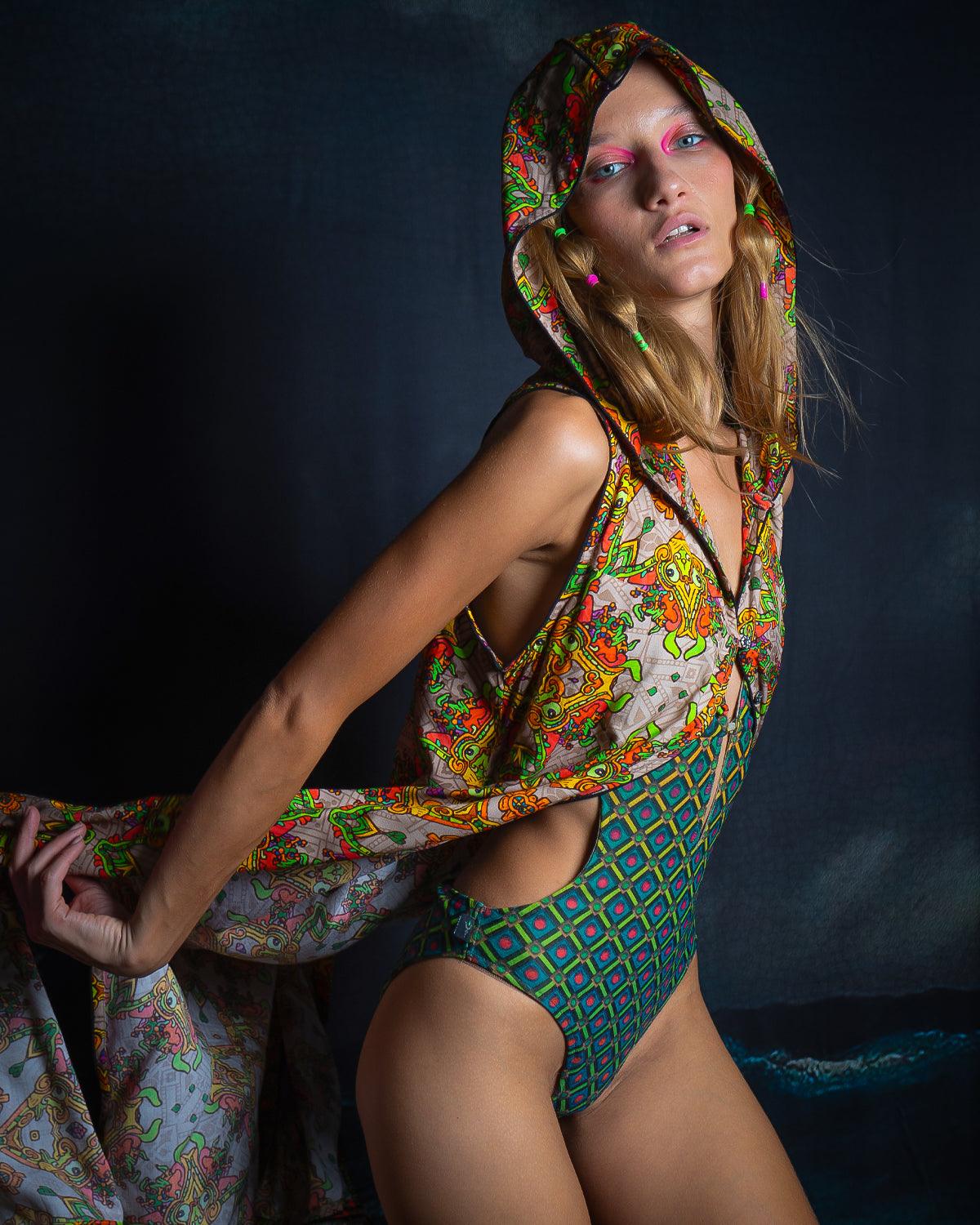 Hooded Long Dress Woman / Viscose - PAKAL'S GOLD - Yacxilan Artwear