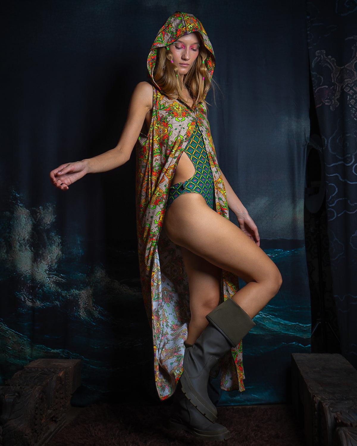 Hooded Long Dress Woman / Viscose - PAKAL'S GOLD - Yacxilan Artwear