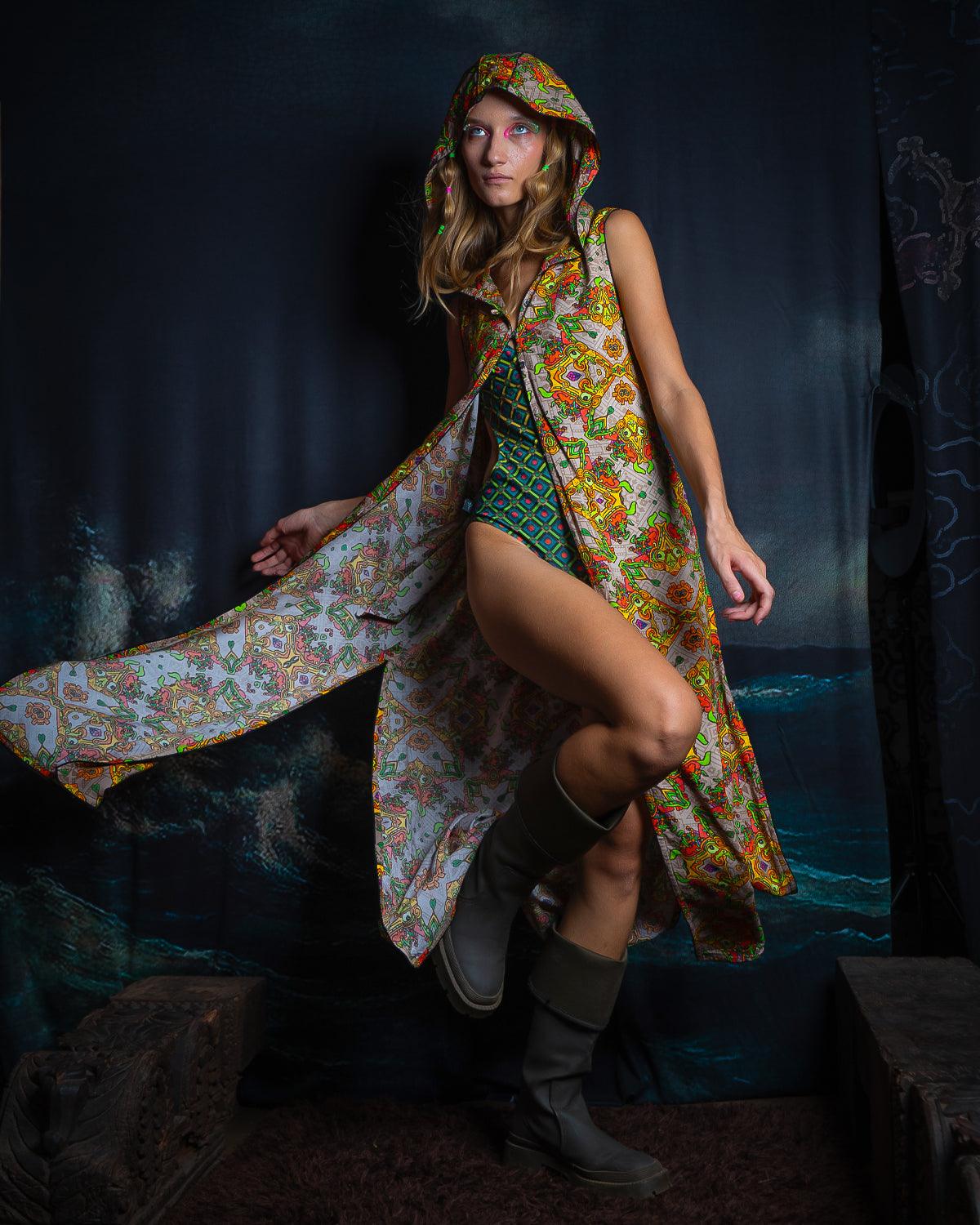 Hooded Long Dress Woman / Viscose - PAKAL'S GOLD - Yacxilan Artwear