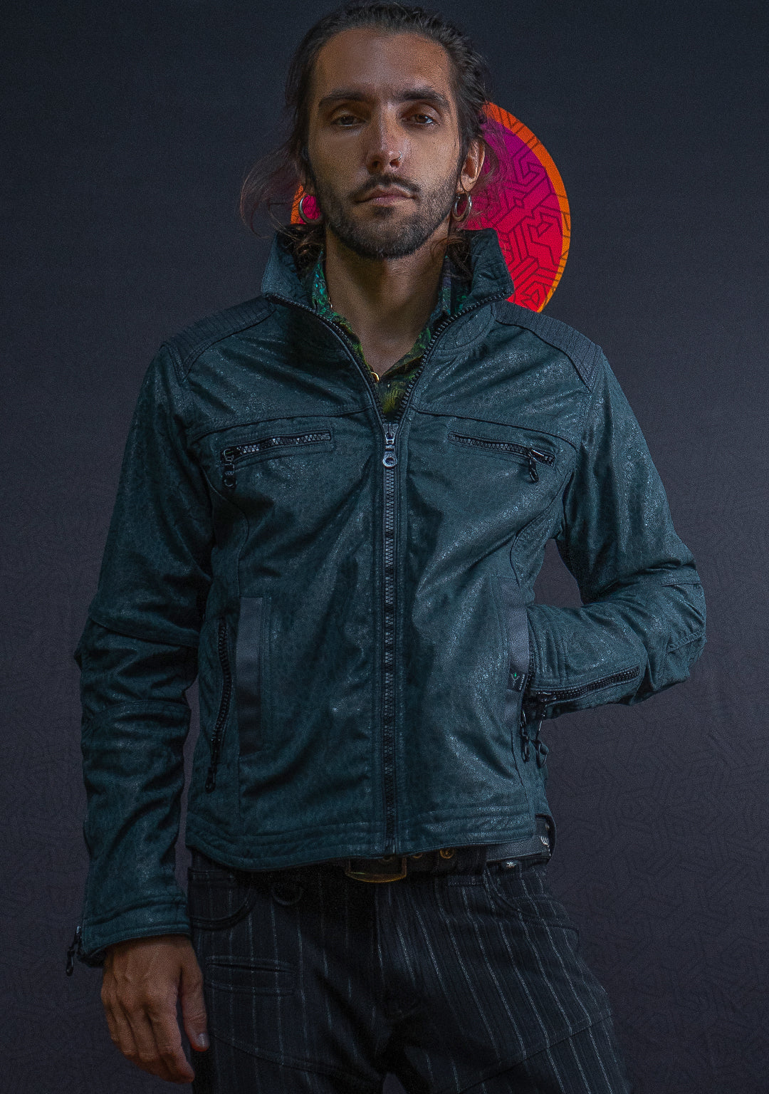 Jacket Men ALIEN / Fake Leather - Bottlegreen Elephant SHAMANKA