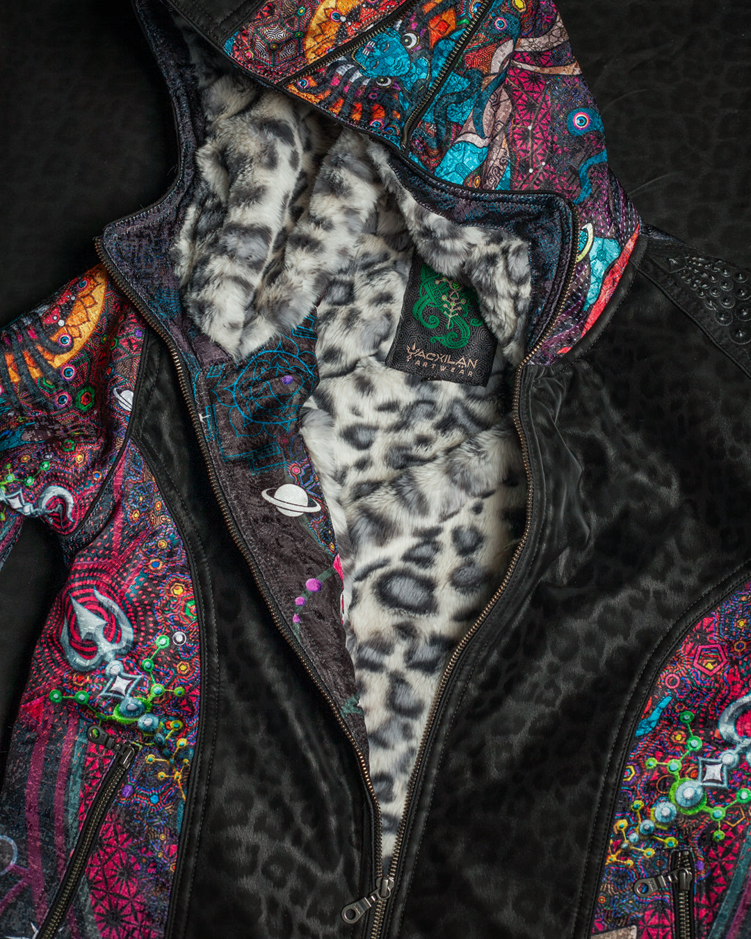 Jacket Men / Textured Satin and Fake Leather  - NATARAJA