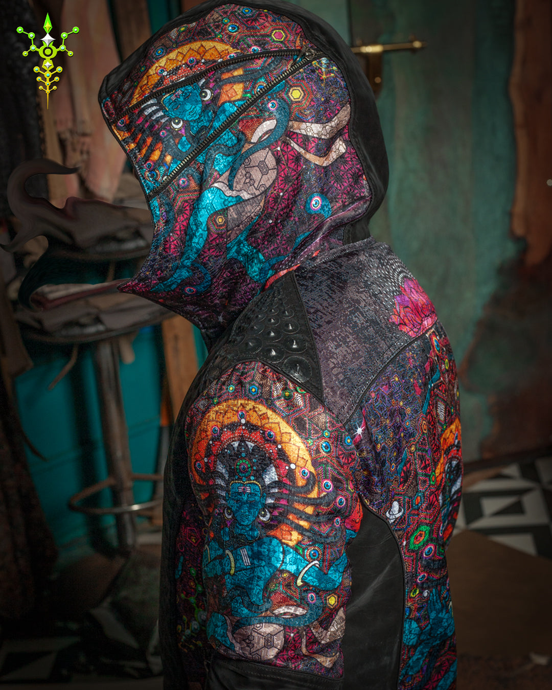 Jacket Men / Textured Satin and Fake Leather  - NATARAJA
