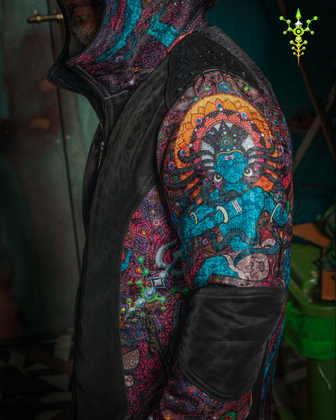 Jacket Men / Textured Satin and Fake Leather  - NATARAJA