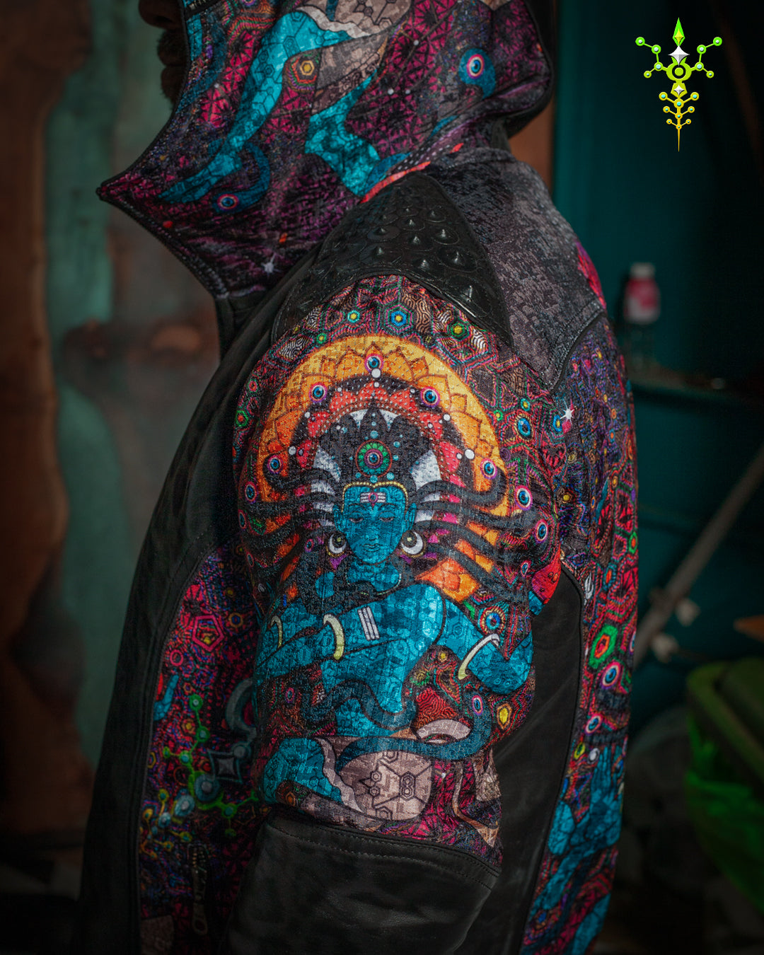 Jacket Men / Textured Satin and Fake Leather  - NATARAJA