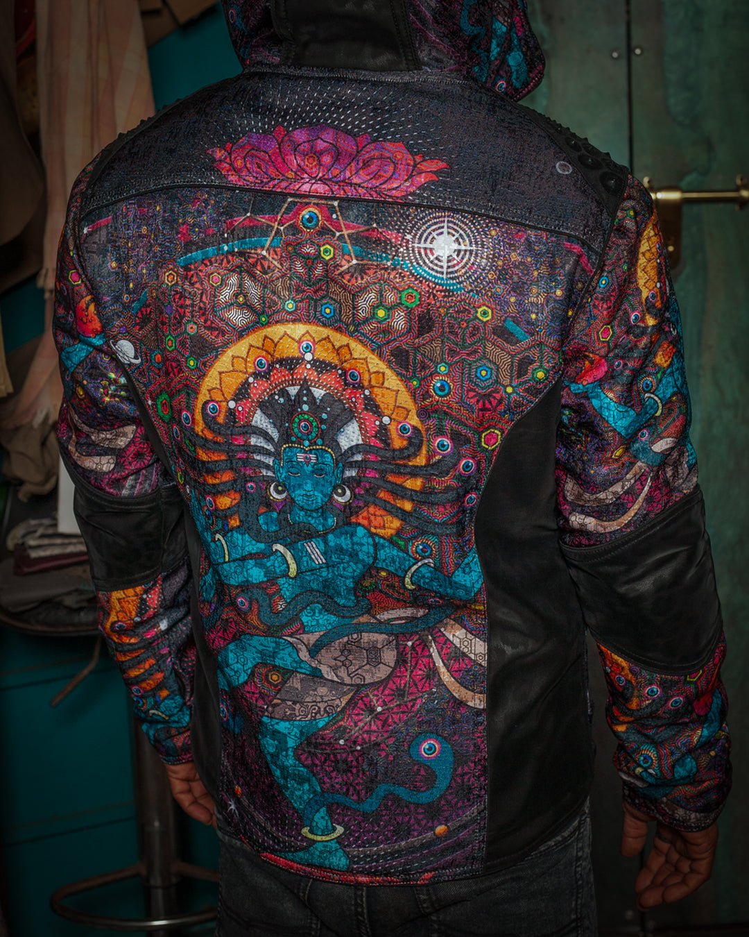 Jacket Men / Textured Satin and Fake Leather  - NATARAJA
