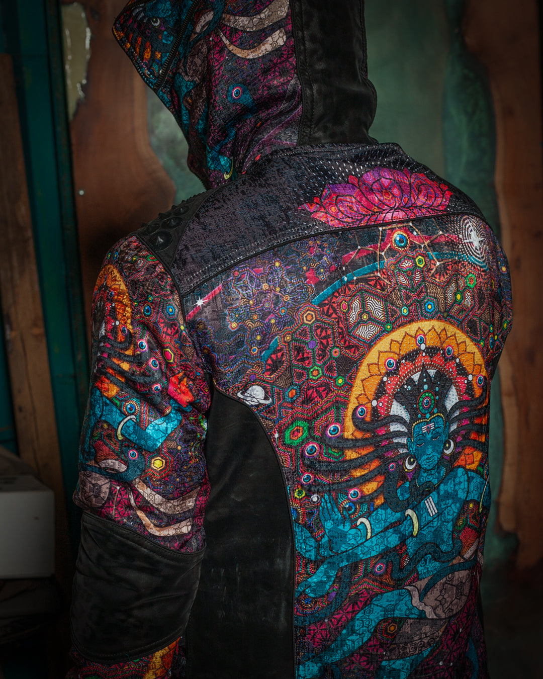 Jacket Men / Textured Satin and Fake Leather  - NATARAJA