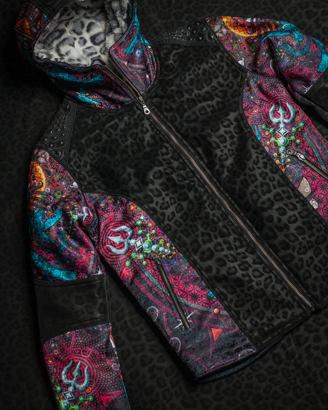Jacket Men / Textured Satin and Fake Leather  - NATARAJA