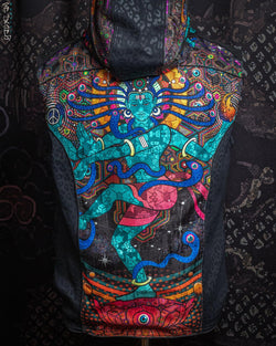 Jacket Men Sleeveless Hoodie / Unique Pieces - Black Leopard NATARAJ - Yacxilan Artwear