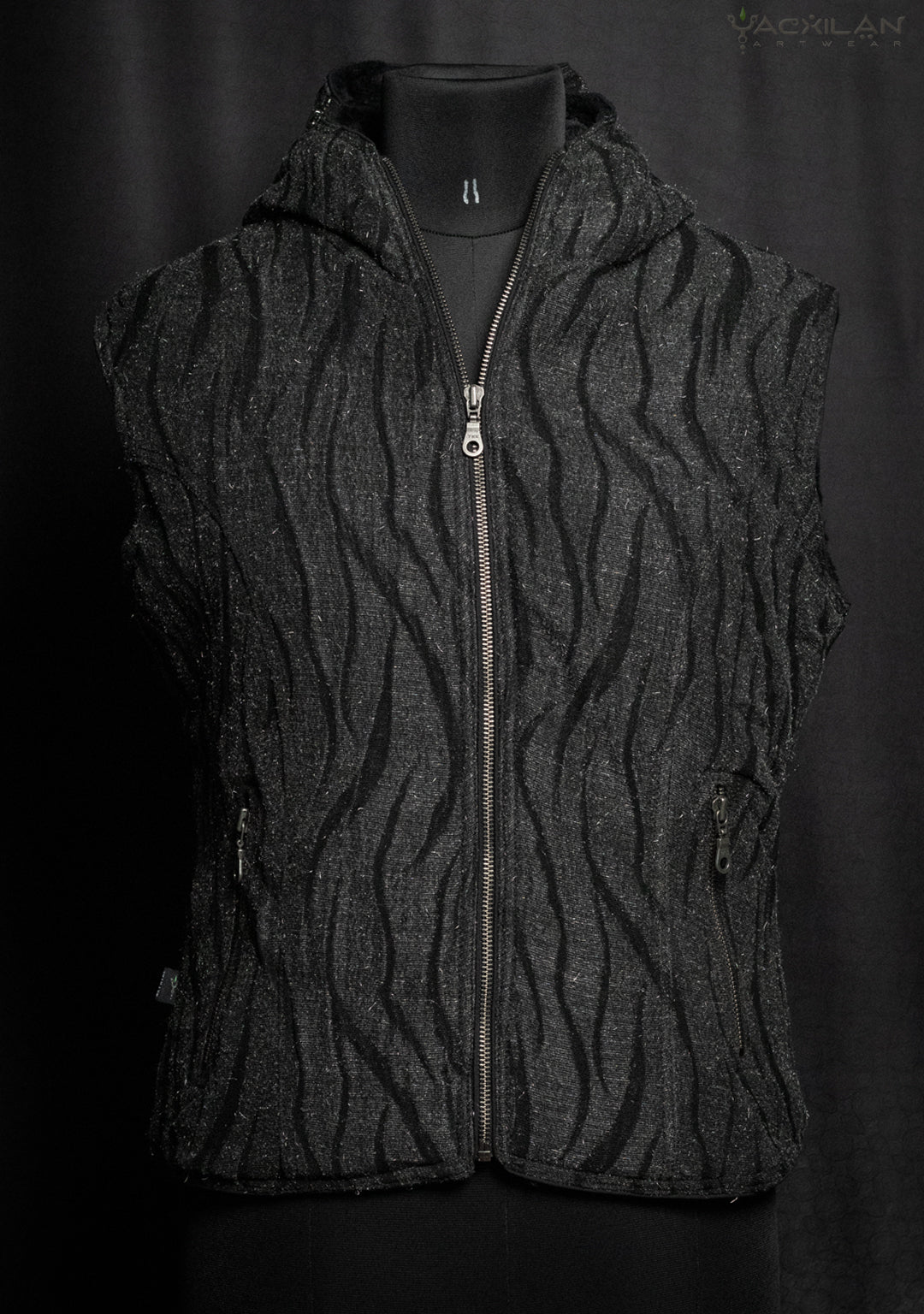 Hooded Sleeveless Jacket Woman / Japanese Jaquard and UltraPolar - DARK BAAGH