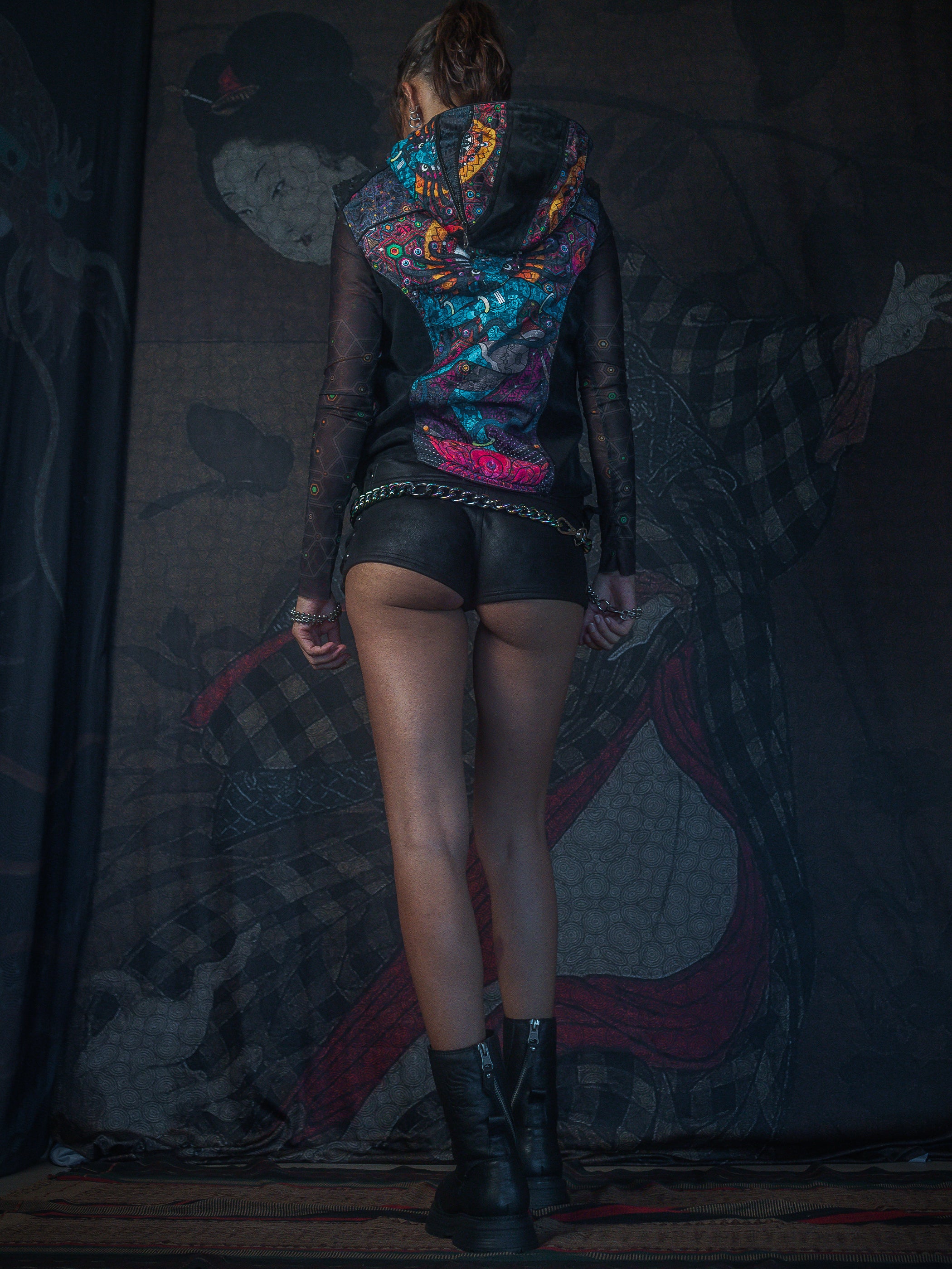 Sleeveless Jacket / Satin Fake Leather Fur - NATARAJA