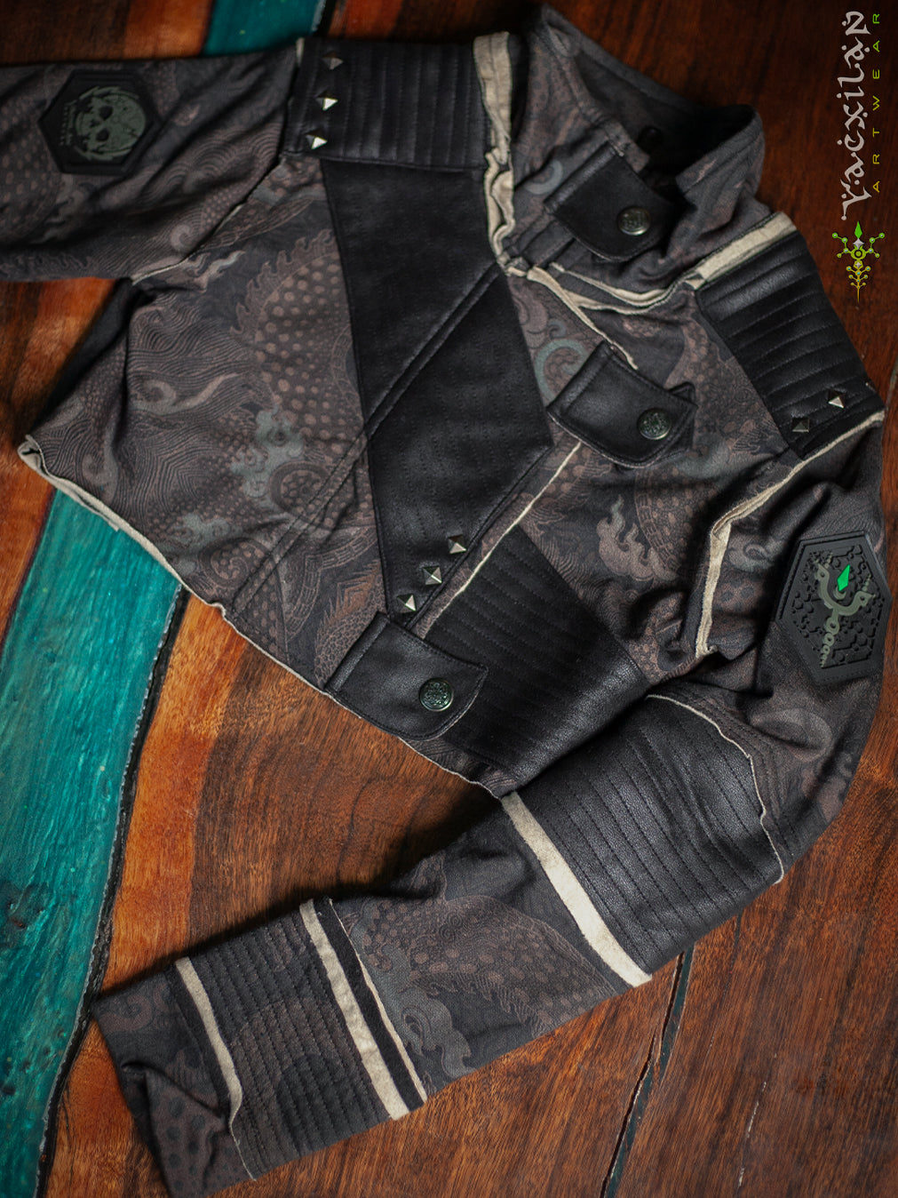 Crop Jacket Woman Neotokyo Punk  / Cotton Looper Fake Leather - DRAGONS