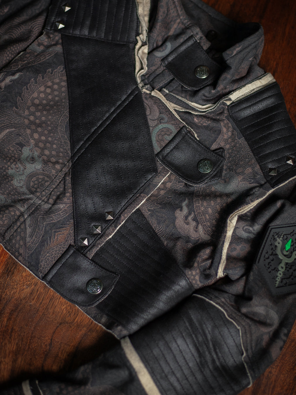 Crop Jacket Woman Neotokyo Punk  / Cotton Looper Fake Leather - DRAGONS