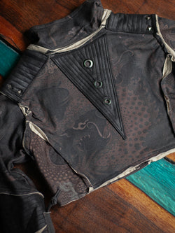 Crop Jacket Woman Neotokyo Punk  / Cotton Looper Fake Leather - DRAGONSKIN
