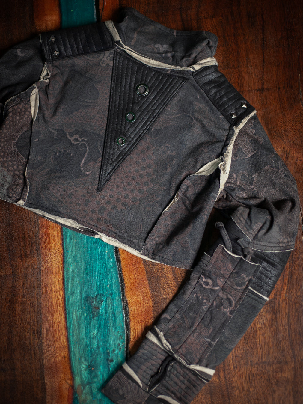 Crop Jacket Woman Neotokyo Punk  / Cotton Looper Fake Leather - DRAGONS