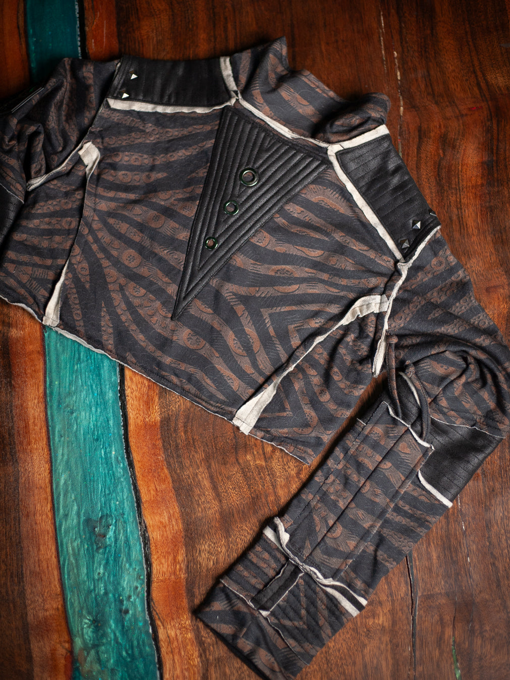 Crop Jacket Woman Neotokyo Punk  / Cotton Looper Fake Leather - SHERKANKA