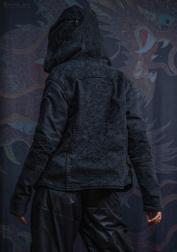 Hooded Jacket Woman / Denim Laser Print Digital Embroidery - DRAGONS IKARO