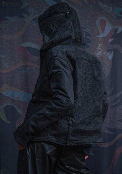 Hooded Jacket Woman / Denim Laser Print Digital Embroidery - DRAGONS IKARO