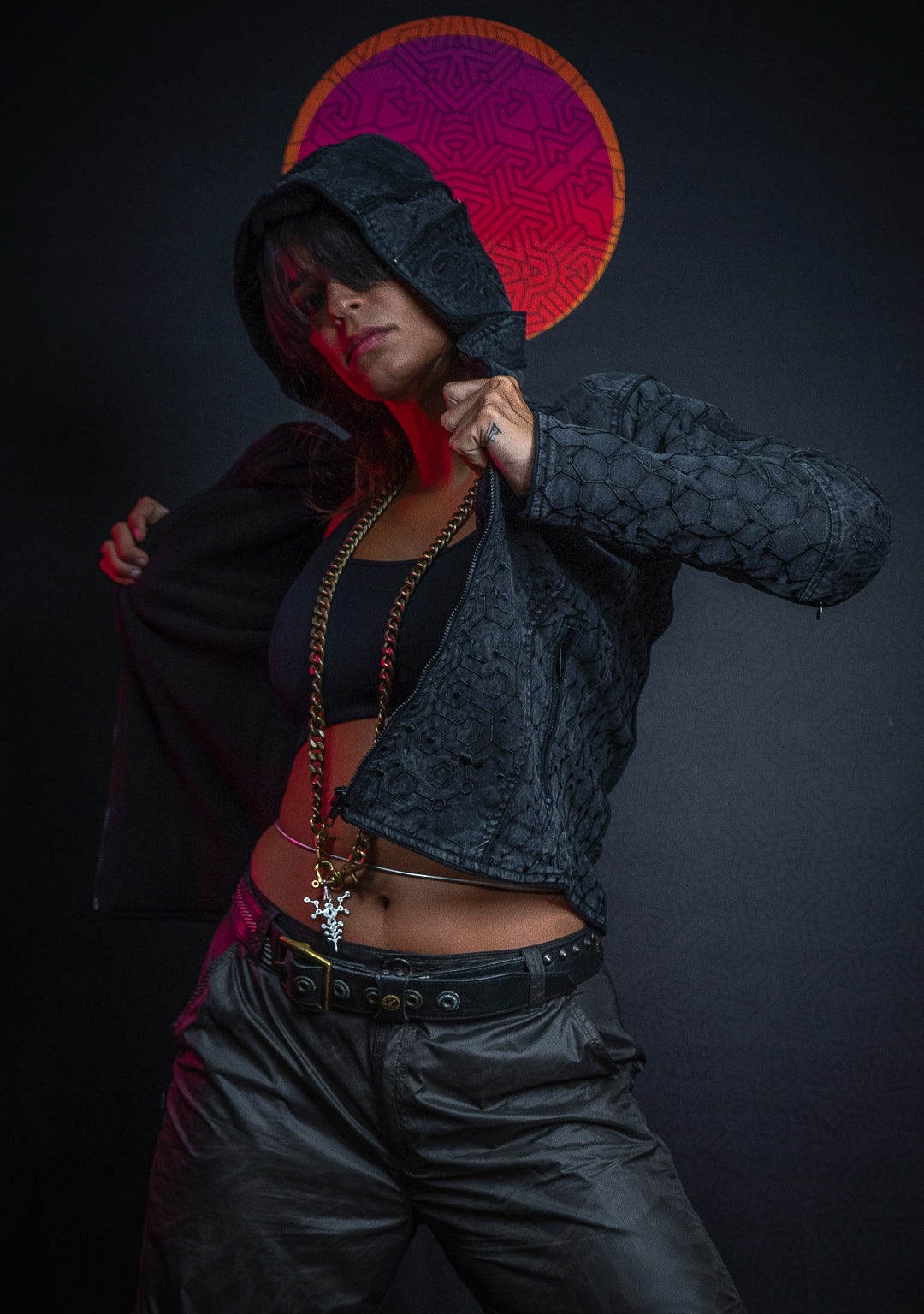 Hooded Jacket Woman / Denim Laser Print Digital Embroidery - DRAGONS KAMBOZII PENTA