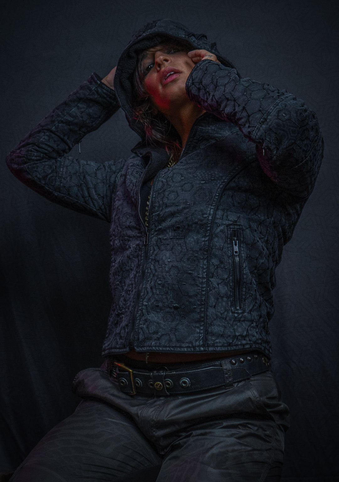 Hooded Jacket Woman / Denim Laser Print Digital Embroidery - DRAGONS KAMBOZII PENTA