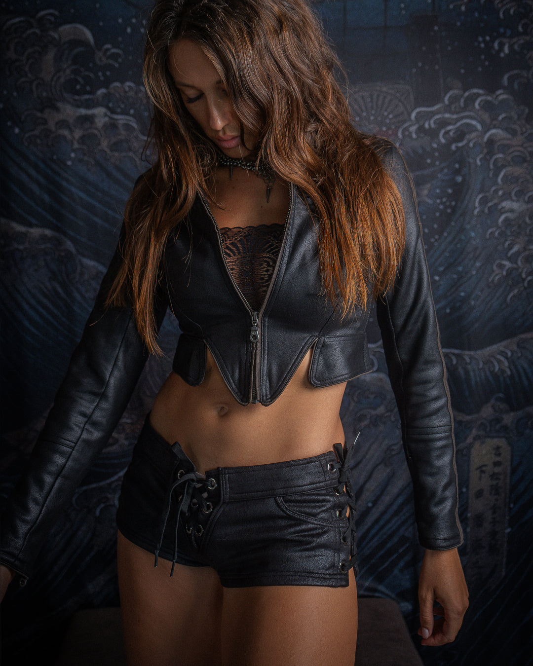 Biker Crop Jacket / Fake Leather - DABBLESTRIPPER Black Rider