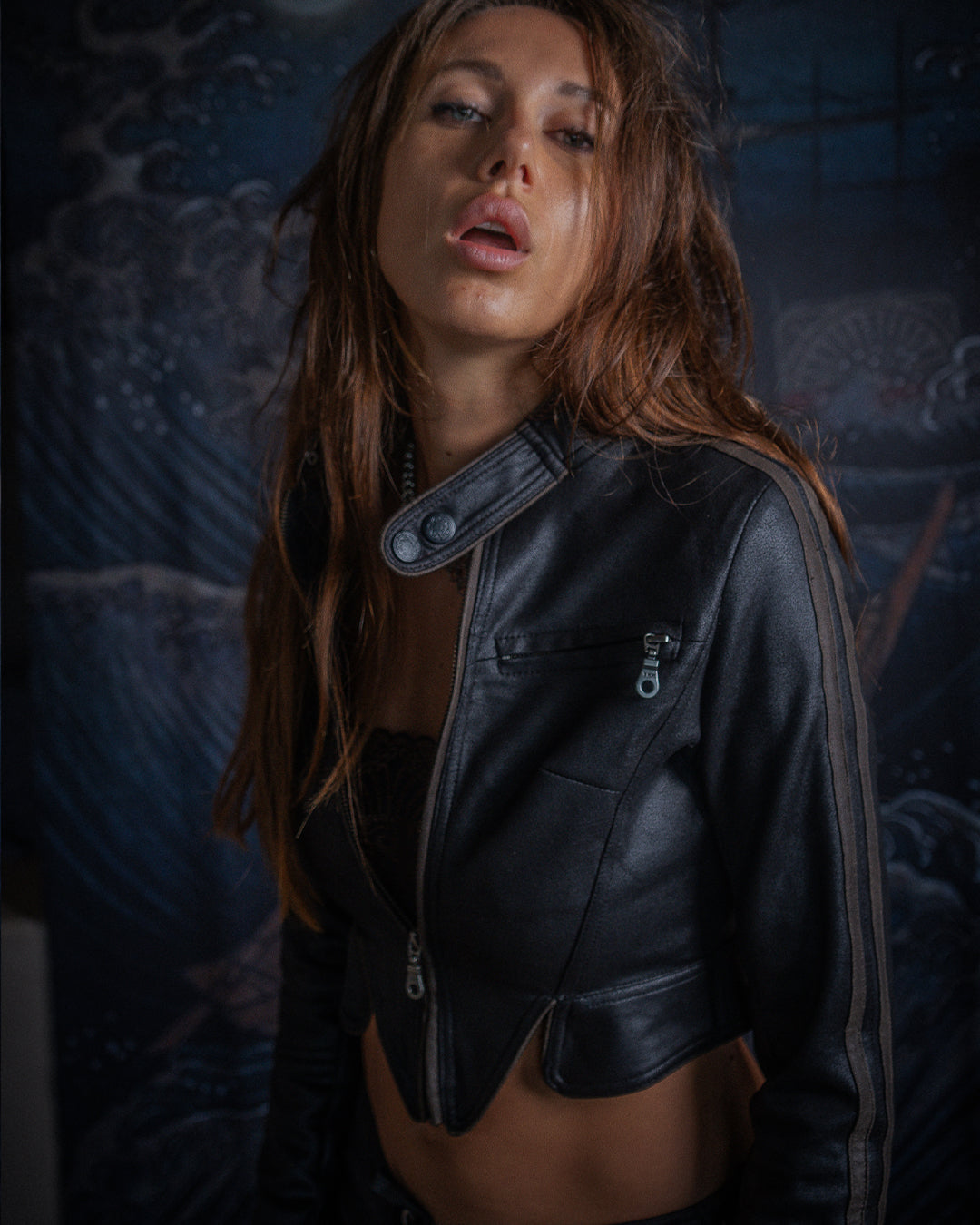 Biker Crop Jacket / Fake Leather - DABBLESTRIPPER Black Rider