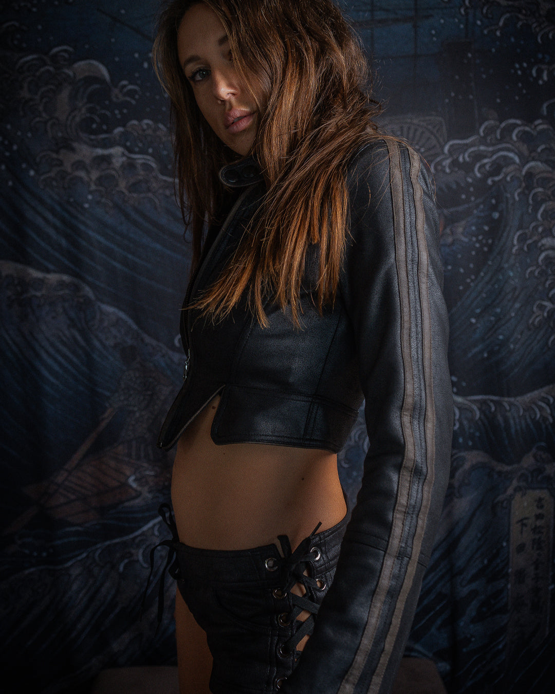 Biker Crop Jacket / Fake Leather - DABBLESTRIPPER Black Rider