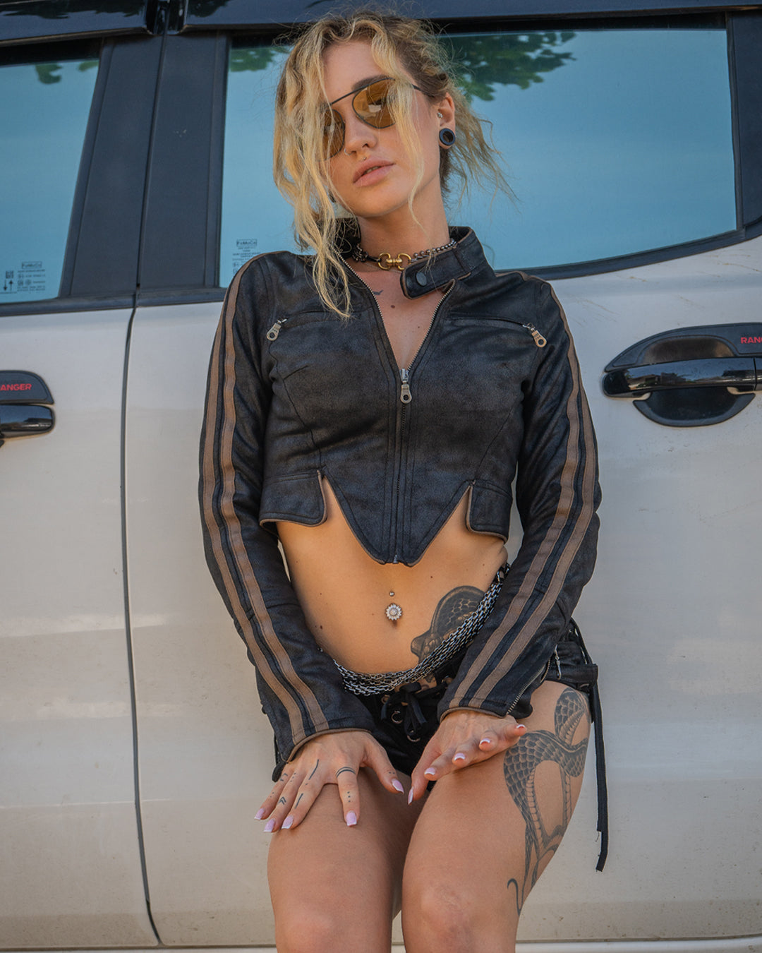 Biker Crop Jacket / Fake Leather - DABBLESTRIPPER Black Rider