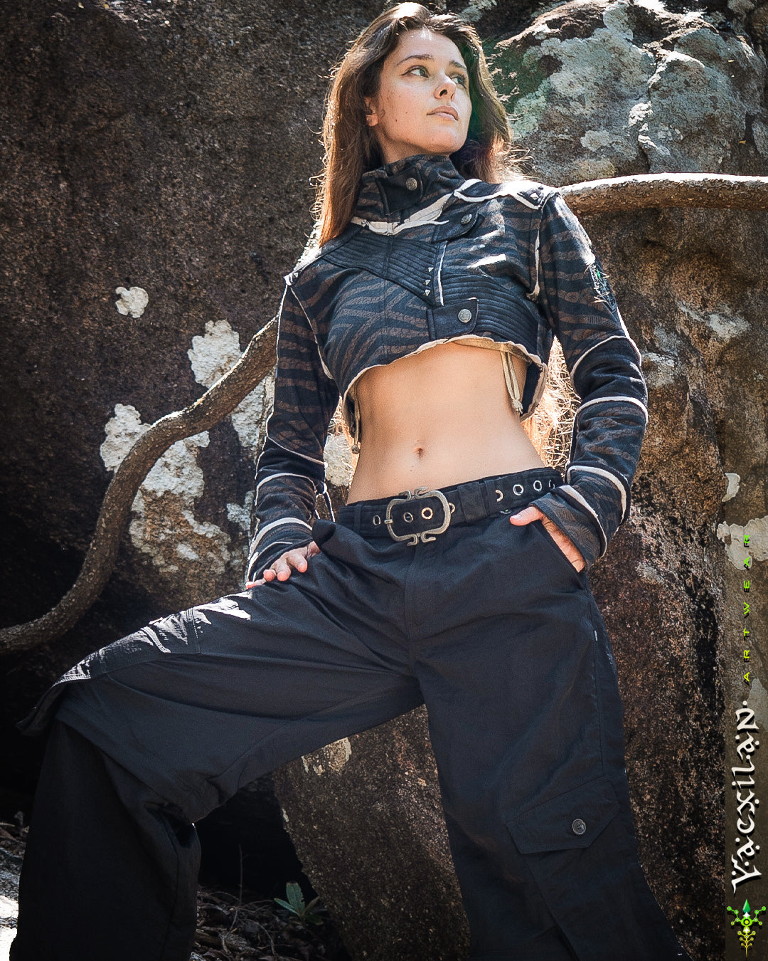 Crop Jacket Woman Neotokyo Punk  / Cotton Looper Fake Leather - SHERKANKA