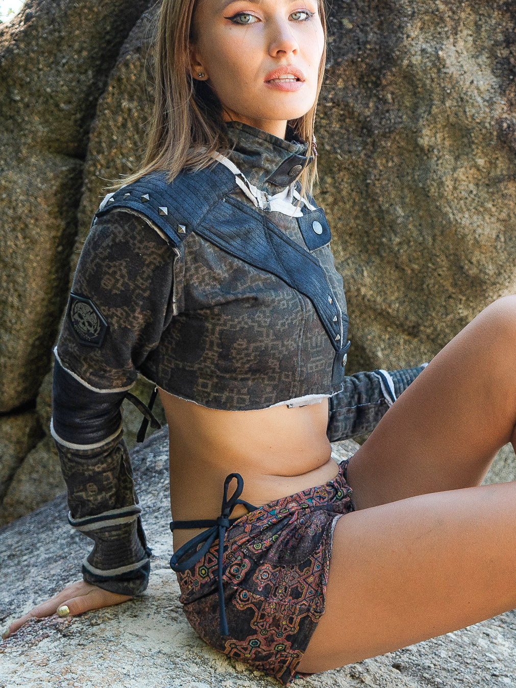 Crop Jacket Woman Neotokyo Punk / Cotton Looper Fake Leather - LEOPARDUS LAGARTIKA