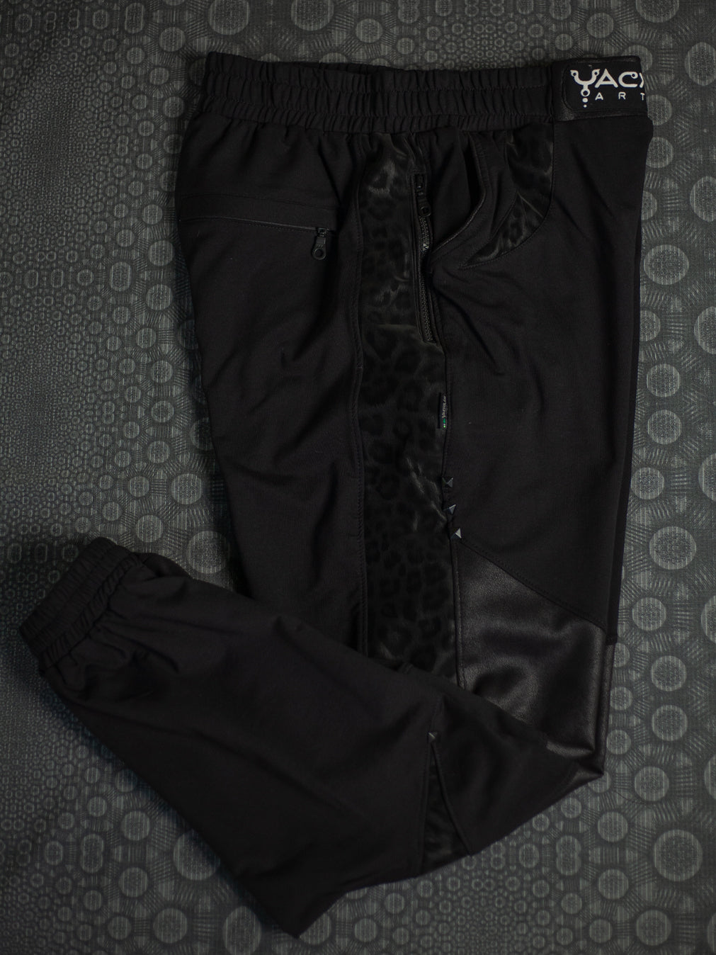 Pants Men Joggers / Cotton Fleece Fake Leather Patches - BLAK LEOPARD