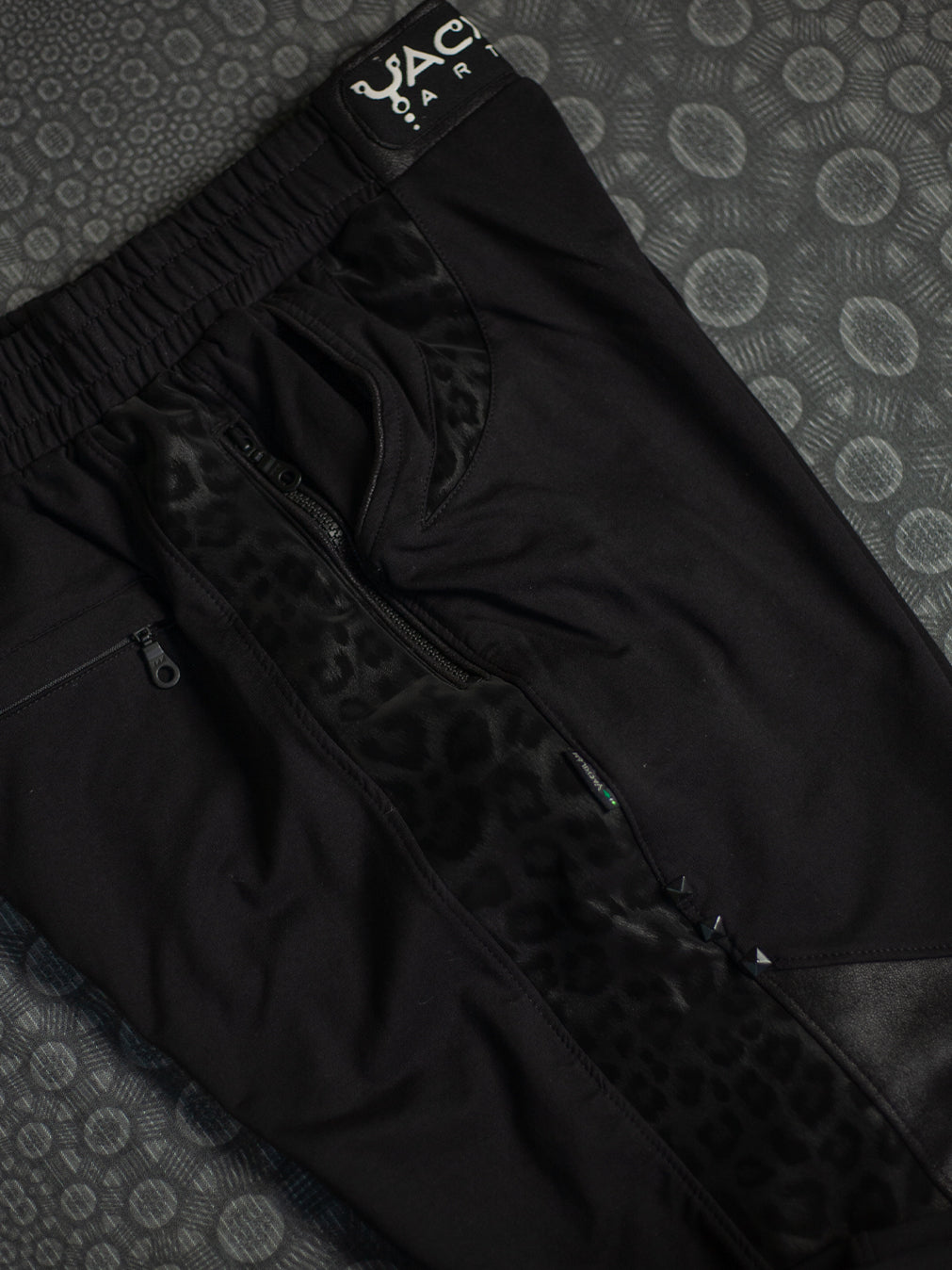 Pants Men Joggers / Cotton Fleece Fake Leather Patches - BLAK LEOPARD