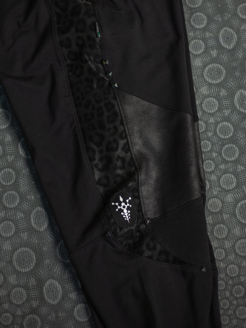 Pants Men Joggers / Cotton Fleece Fake Leather Patches - BLAK LEOPARD