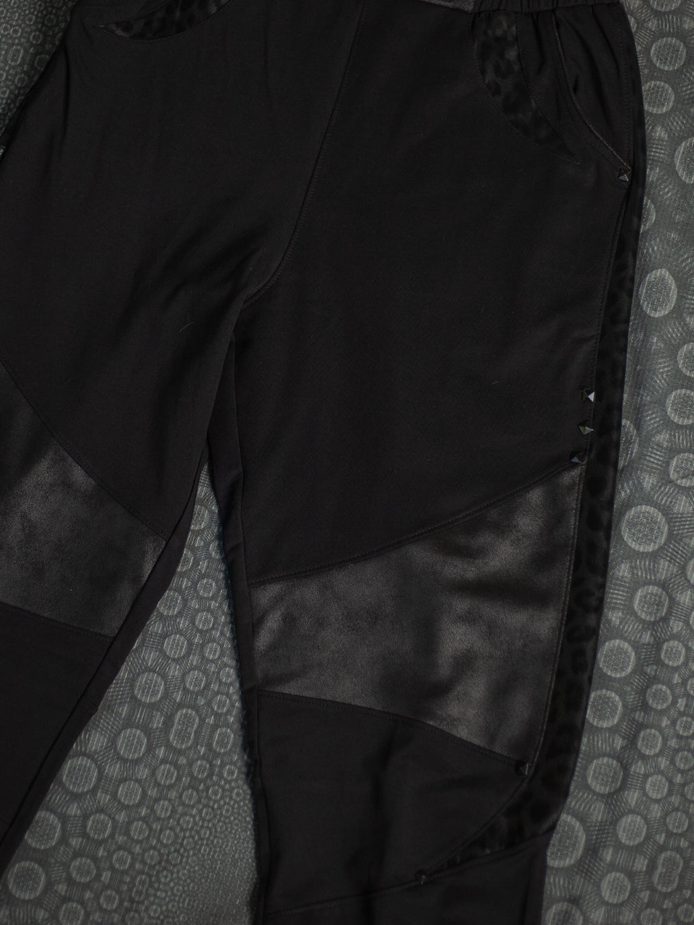 Pants Men Joggers / Cotton Fleece Fake Leather Patches - BLAK LEOPARD