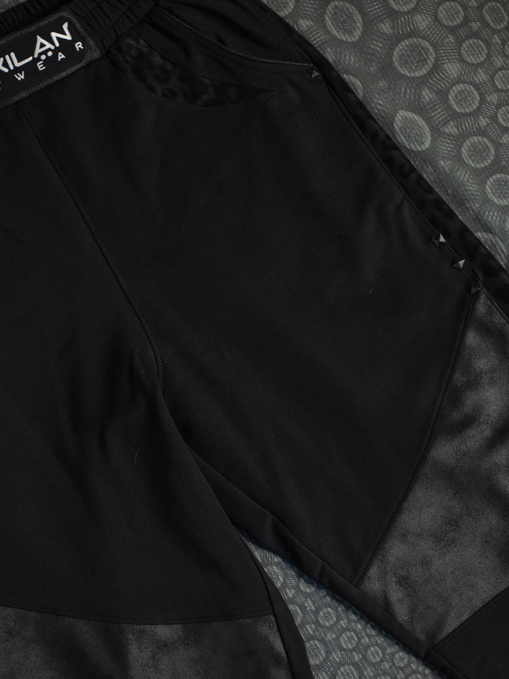 Pants Men Joggers / Cotton Fleece Fake Leather Patches - BLAK LEOPARD