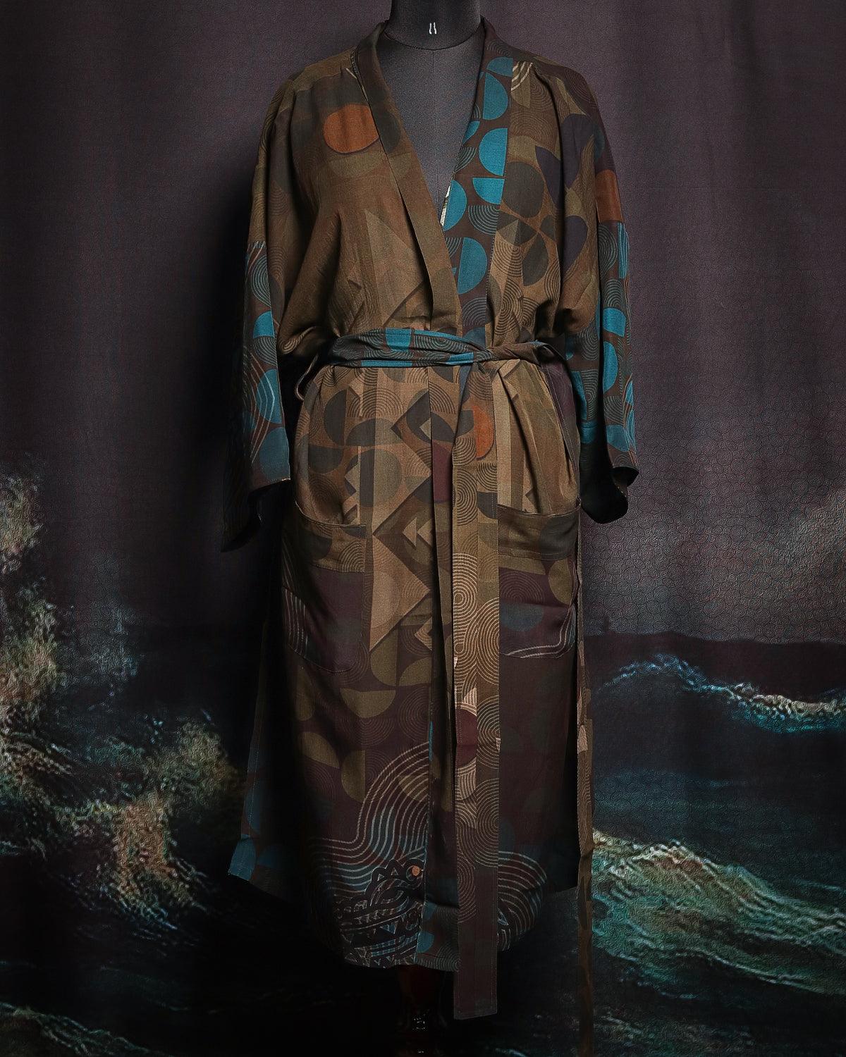 Japanese Kimono / Classic Chinese SILK - CACAO TEAL - Yacxilan Artwear