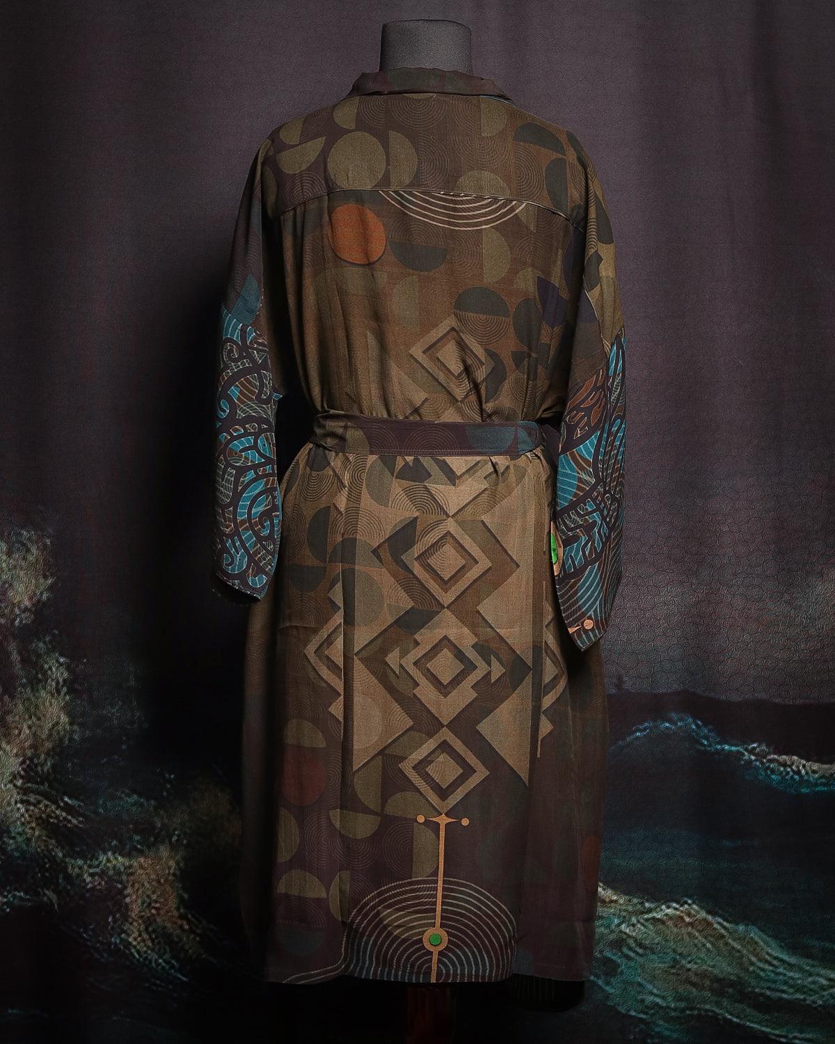 Japanese Kimono / Classic Chinese SILK - CACAO TEAL - Yacxilan Artwear