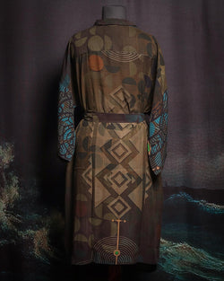 Japanese Kimono / Classic Chinese SILK - CACAO TEAL - Yacxilan Artwear