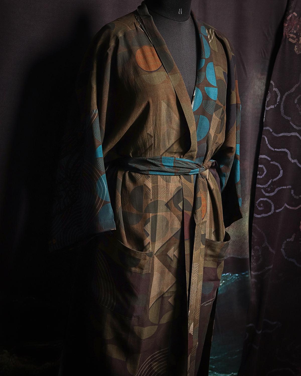 Japanese Kimono / Classic Chinese SILK - CACAO TEAL - Yacxilan Artwear