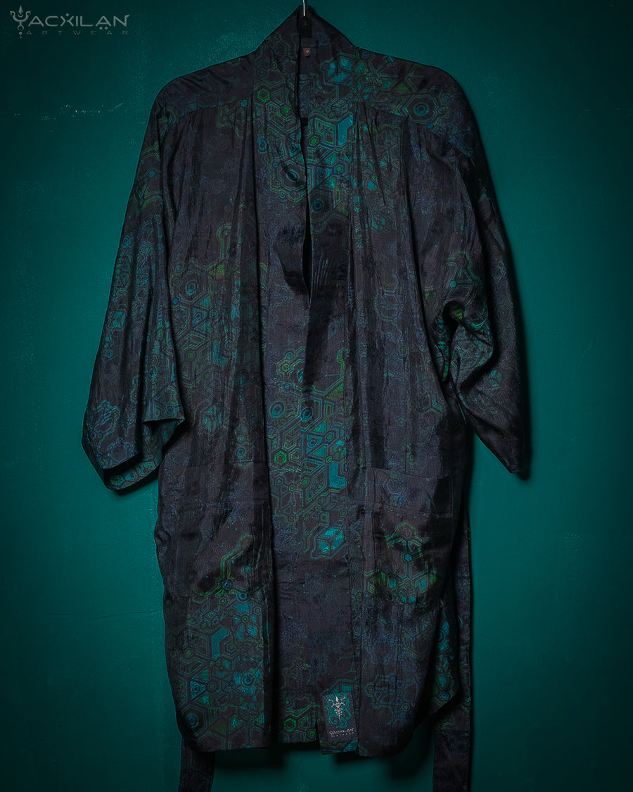 Japanese Kimono / Handwoven Dyed Silk  - TEAL CORALBLAST