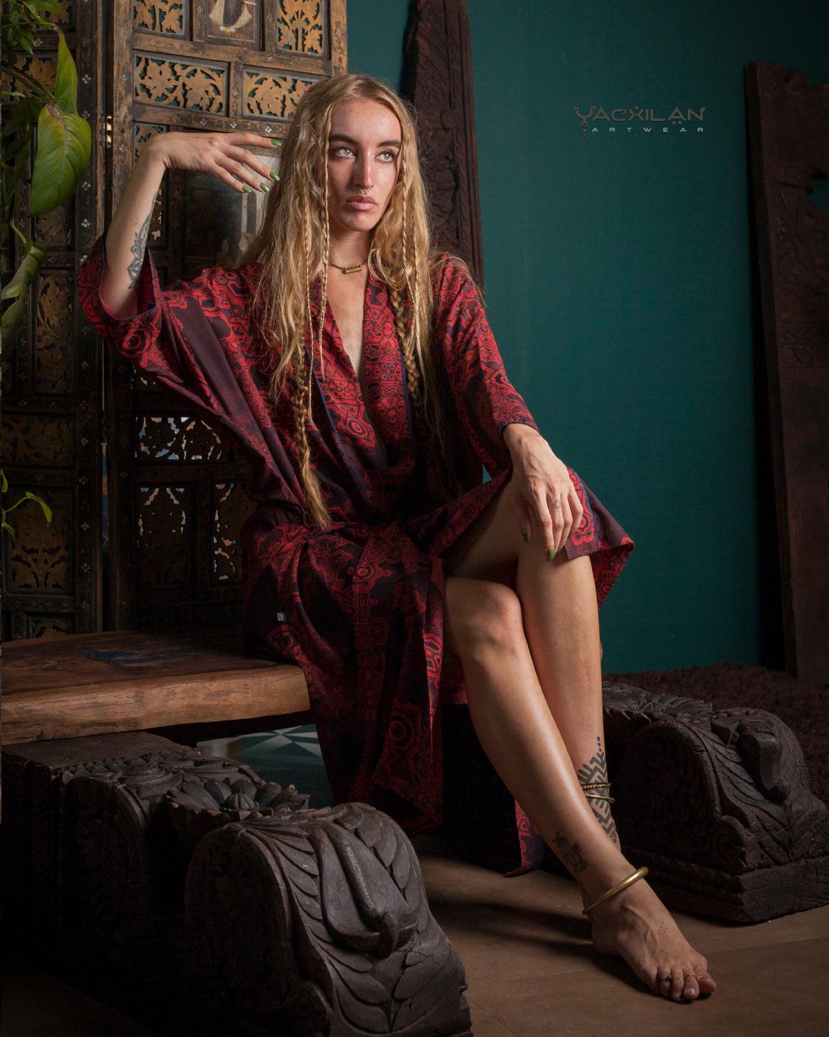 Japanese Kimono Long / Chinese SILK - Red DEMETRIO - Yacxilan Artwear