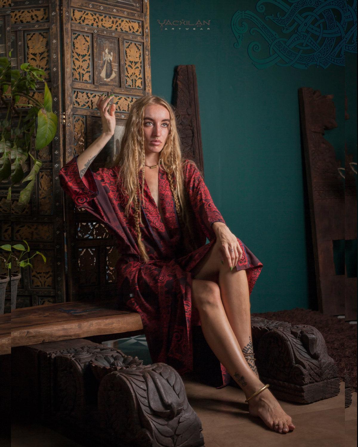 Japanese Kimono Long / Chinese SILK - Red DEMETRIO - Yacxilan Artwear