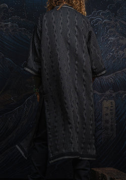 Open Kimono  / Indonesian Woven Super Black Reversible - TRIBAL TRAILS