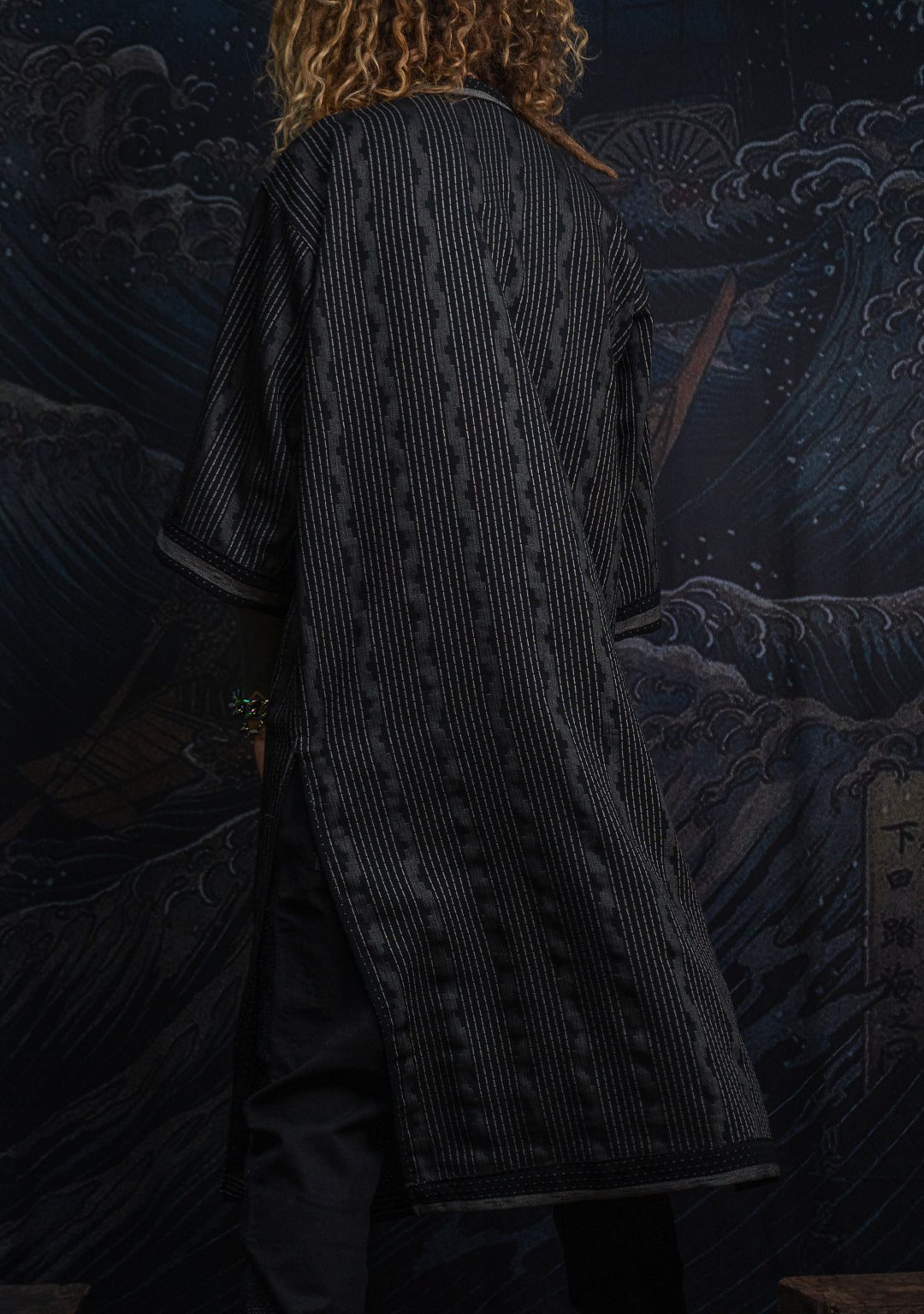 Open Kimono  / Indonesian Woven Super Black Reversible - TRIBAL TRAILS