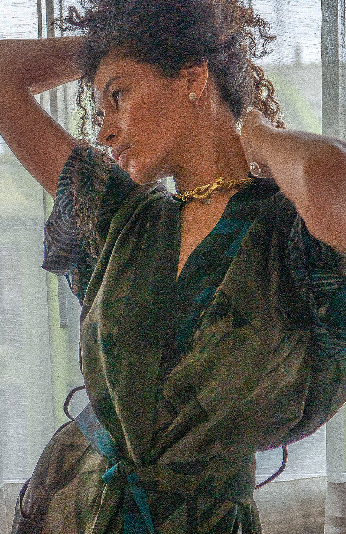 Classic Kimono / Chinese Silk - CACAO TEAL